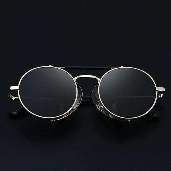 Retro Pyöreät Metalliset Aurinkolasit, Steampunk Miehet, Naiset, Lasit UV-Suoja Gun-Black
