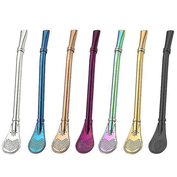 2/4pcs Tea Filter Spoon Straw Yerba Mate Straws Stainless Steel Drinking Straw Bombilla Reusable Tea Tools Blue 2 PCS