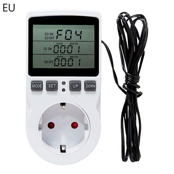 Termostat Digital Temperaturkontroller Stikkontakt M/ Timer Bryter Sensor Probe Varme Kjøling 16a EU