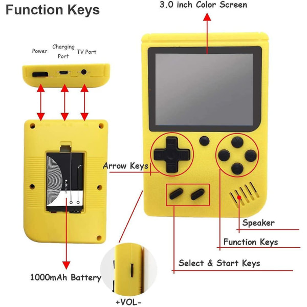 Handheld Game Console With 500 Classic Fc Games Console 3.0-inch Colour Screen -yellow