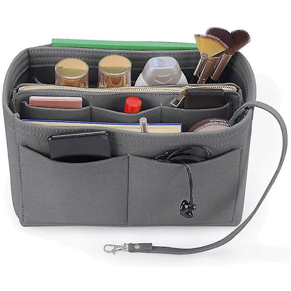Pung Organizer Indsats Filt Taske Med Lynlås Håndtaske Tote Formgiver Multi Lommer Store Opbevaringsposer Gray 3