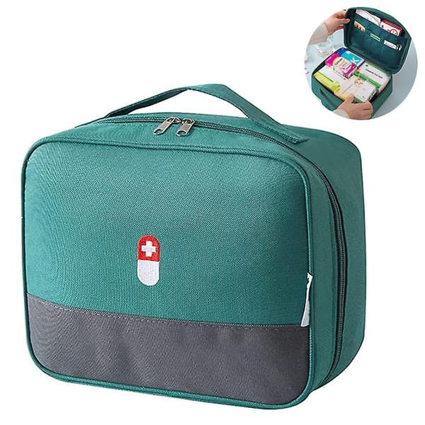 Zippered First Aid Bag Medication Organizer Emergency Pouch Carrier Green