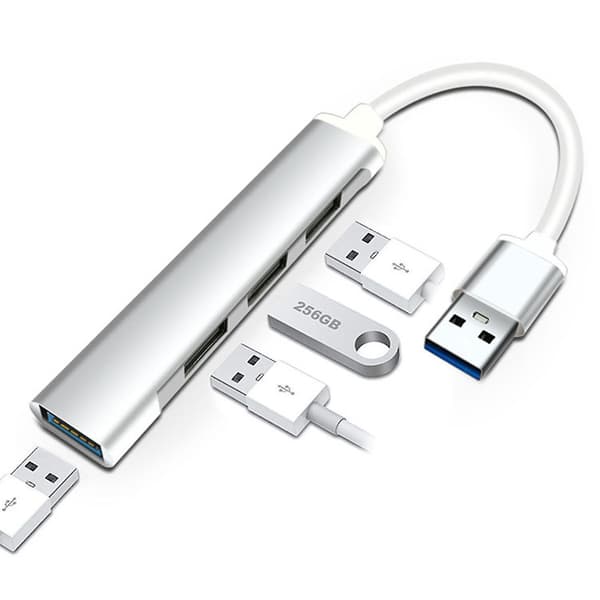 Mini Dockingstation 4 Porte USB 3.0 Kabel Hub Splitter Connector Til Laptop Silver