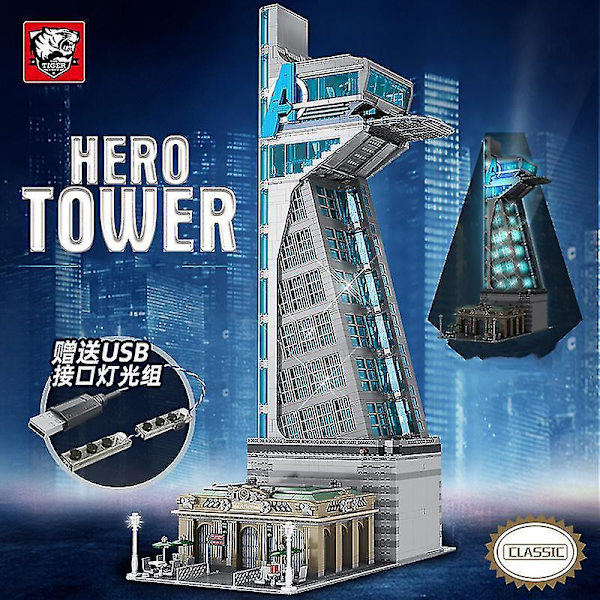 Nye 5883 stk. Hero Tower Model Klodser Iron Tower Man Base Byggeklods Hot Spring House Med LED Lys Børnelegetøj Fødselsdagsgave med Æske1