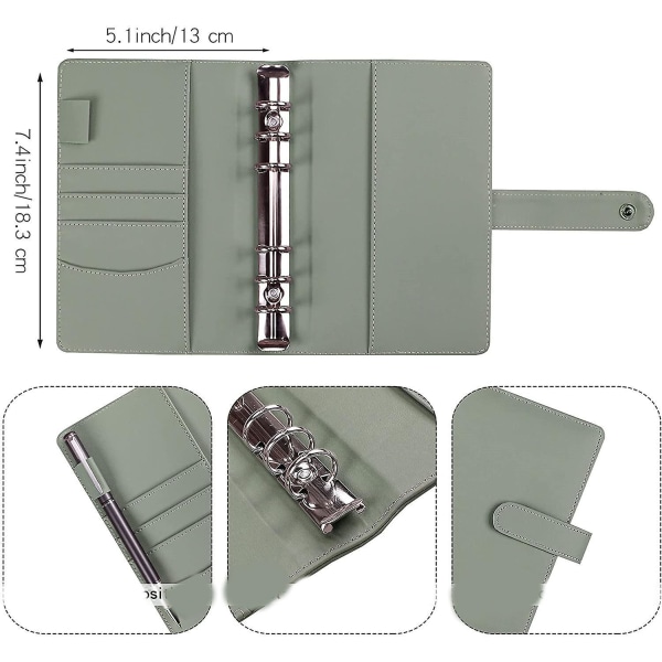 A6 Budget Binder With Cash Envelopes, Pu Leather Notebook Binder - Green green