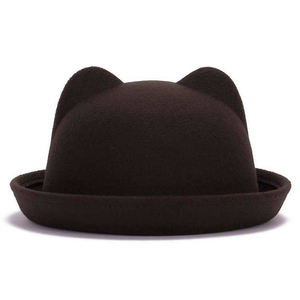 Parent-child Bowler Wool, Fedora Hats Cat ear coffee 57cm