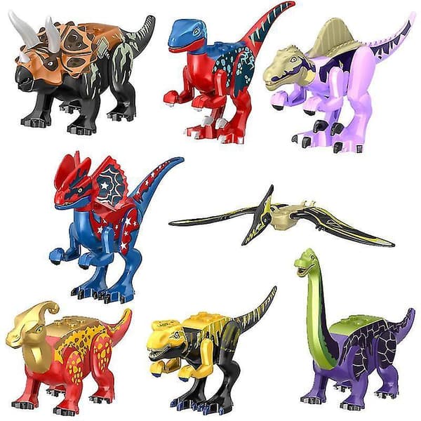 8 stk. Jurassic Dinosaurleker Små Byggeklosser For Gutter