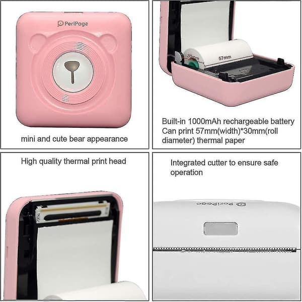 Mini Printer, Trådløs Termisk Etiketprinter, Sticky Note Kvittering, Egnet Til Android Ios Smart Phone Windows, Med 6+1 Ruller Udskriftspapir pink