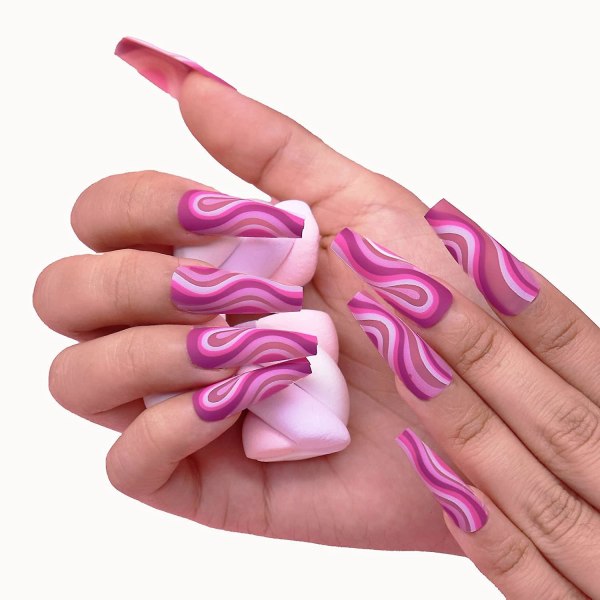 Extra Long Press On Nails, Coffin Fake Nails,  Glossy Acrylic Nails, Artificial Glue On Nails For Women And Girls 24pcs Pop