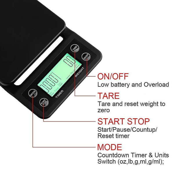 3kg 0.1g 5kg 0.1g Coffee Weighing 0.1g Drip Coffee Scale With Timer Digital Kitchen Scale High Precision Lcd Scales black 5Kg