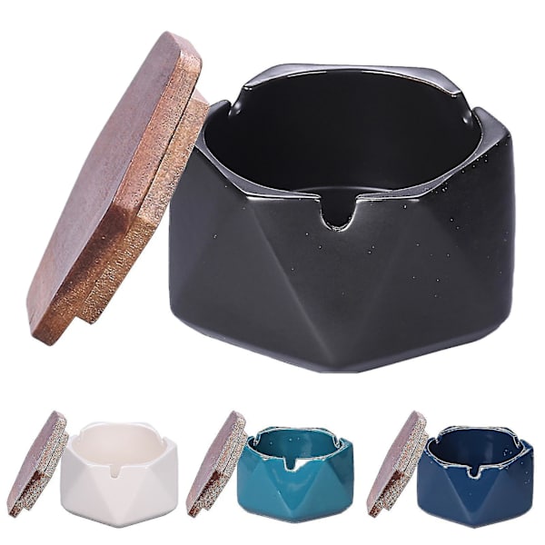 Ashtray Retro Multi-function Ceramic Windproof Geometric Ash Tray For Home Black