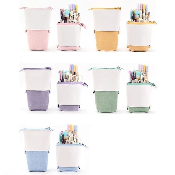Pop-up Pencil Case Telescopic Holder Stationery Case Pu Corduroy Stand-up Transformer Bag Large Pink