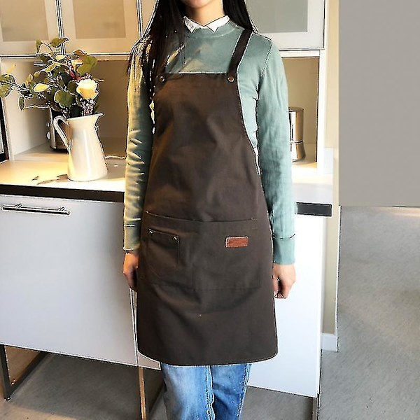 Unisex Arbeidsforkle Canvas Forkle Bib Justerbar Kjøkkenforkle