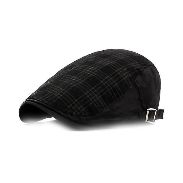 Plaid Pattern Men Breathable Cotton Newsboy Cap Soft Material F Black