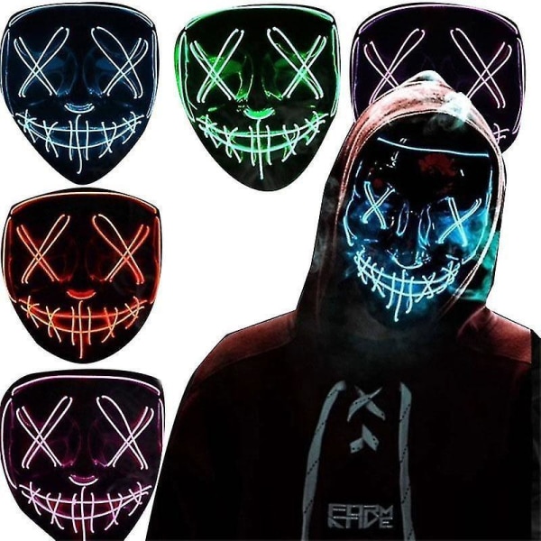 Halloween Clubbing Light Up Led Mask Costume Rave   Party Purge 3 Modes White