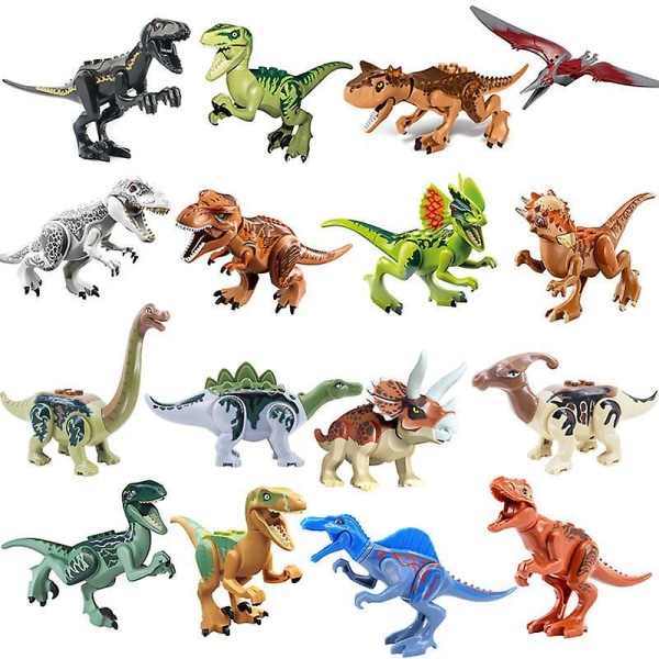 16pcs Dinosaur Building Blocks Velociraptor Stegosaurus Triceratops Ankylosaurus Tyrannosaurus Pterodactyl Children's Assembling Toy