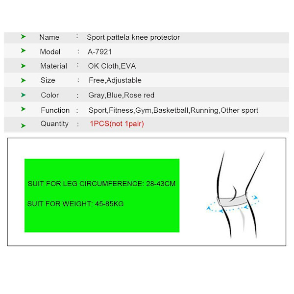 1 STK Justerbar Knæbeskytter Knæsmerte Lindring Patella Stabilisator Støtte Farve Blå