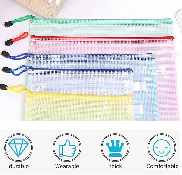 15 Pieces Document Pocket A3 + A4 + A5, File Pockets With Zipper, Mesh Plastic