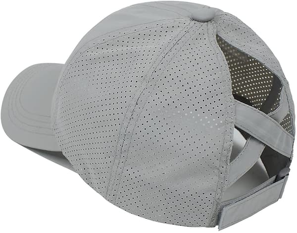 Womens Criss Cross Ponytail Baseball Cap Adjustable High Messy Bun Ponycap Quick Drying Hat Light Grey