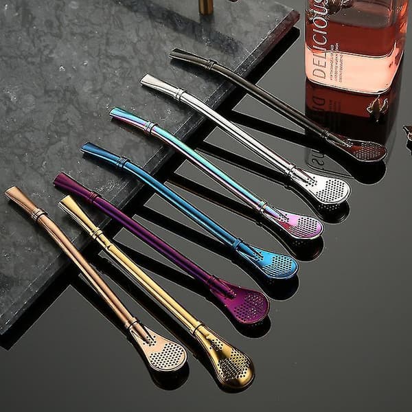 2/4pcs Tea Filter Spoon Straw Yerba Mate Straws Stainless Steel Drinking Straw Bombilla Reusable Tea Tools Black 2 PCS
