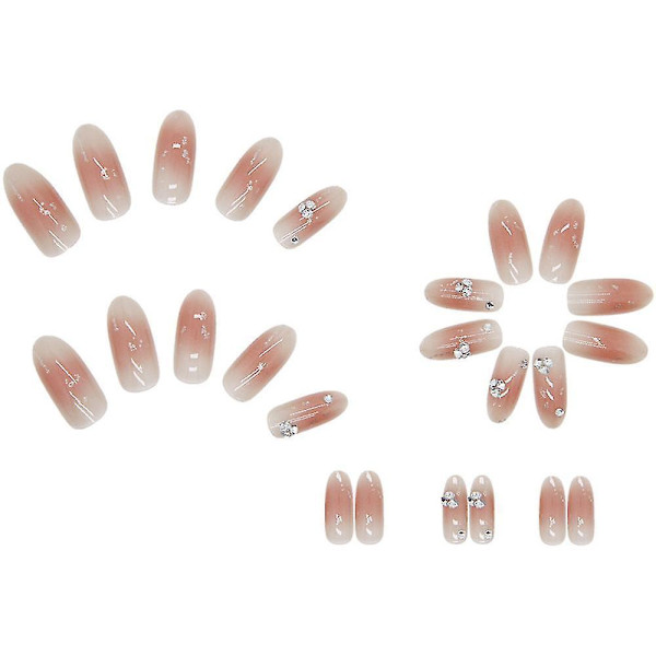 24pcs Long Press On Nail Cute Rhinestones Design Full Coverage Artificial Nail Glue Models