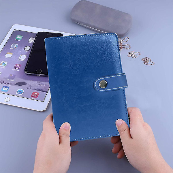 Pu Leather Notebook Binder Refillable 6 Ring Binder For A6 Filler Paper Blue