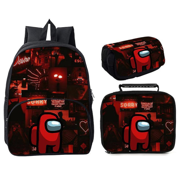 Among Us Schoolbag Three-piece Set 16 Inch Round Front Pocket Backpack Space Wolf Kill Style 23