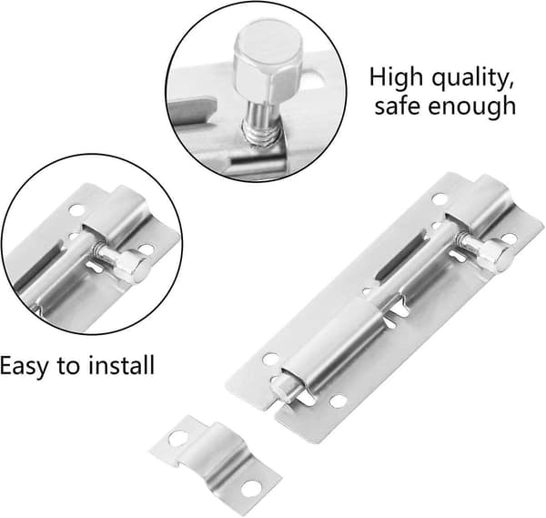3 Pcs Stainless Steel Sliding Latch Locks with Screws, Durable Small Plate Latches