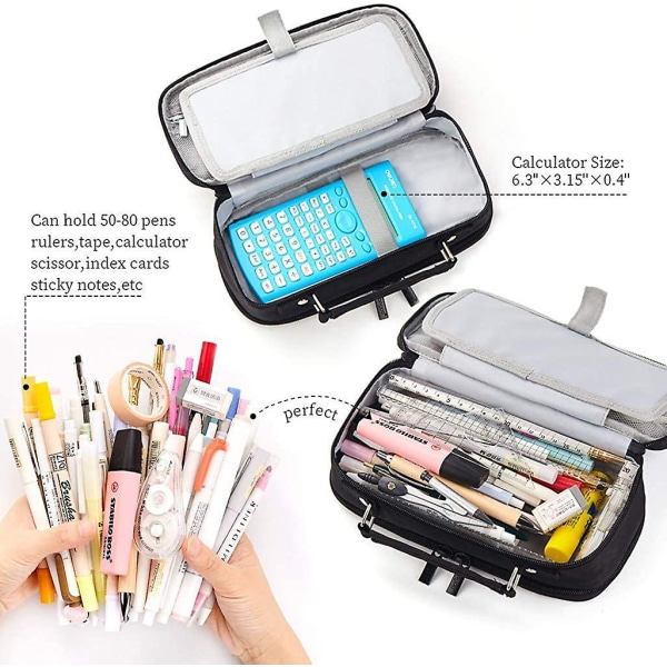 Large Capacity Pencil Case Stationery Storage Large Handheld Pen Bag Pocket Multiple Compartments Double Zipper Cosmetic Portable High School Organize