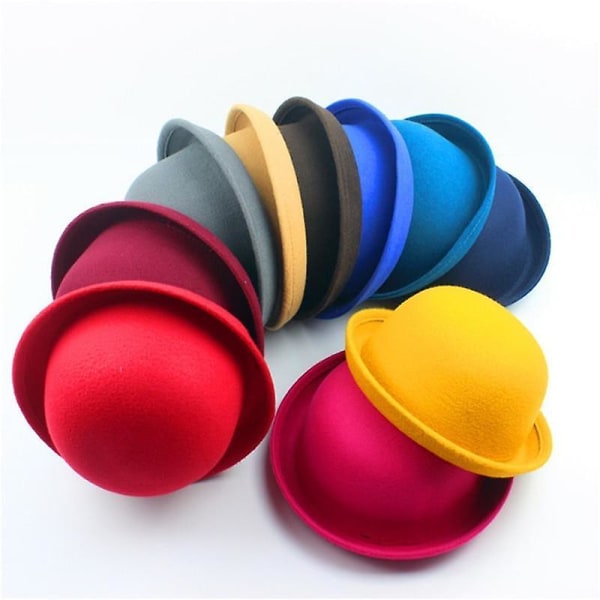 Parent-child Bowler Wool, Fedora Hats Dome yellow 57cm