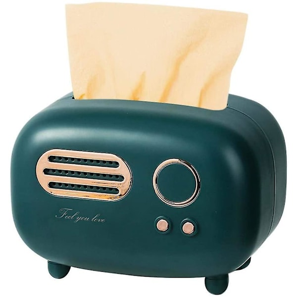 Rektangulær Retro Kleenexboks, Radiomodel, Kleenexboks, Praktisk og Trendy, Til Kontoret, Køkkenet, Stuen, Grøn