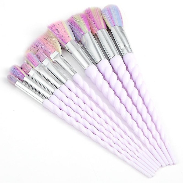 10pcs Blush Makeup Brush Set Purple Spiral Handle