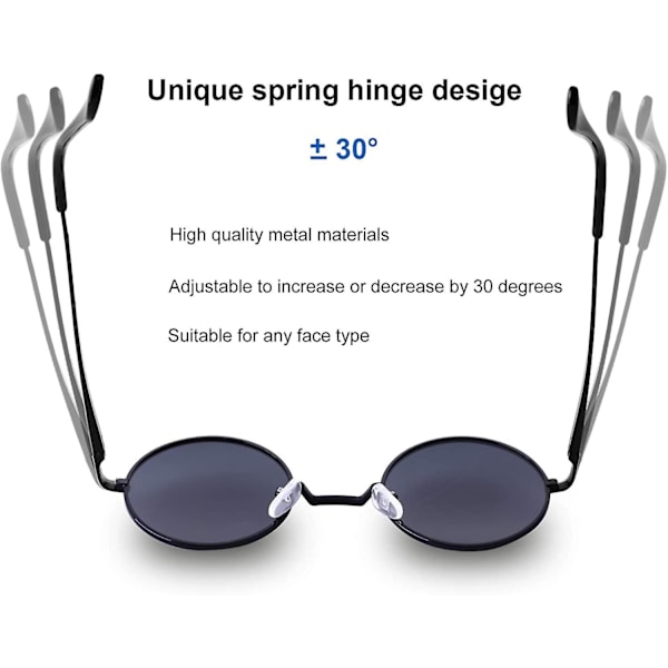 Vintage Runde John Lennon Polariserende Solbriller Til Mænd Kvinder Cirkel Hippie Solbriller 2 Pack (Black- Silver)