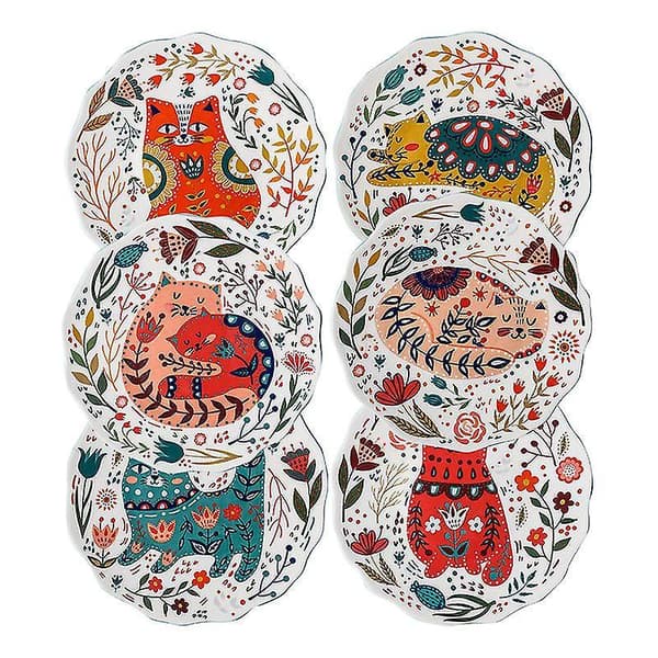 Cartoon Hand Painted Cat Dinner Plate Salad Plates Ceramic 8 Inch Pizz B