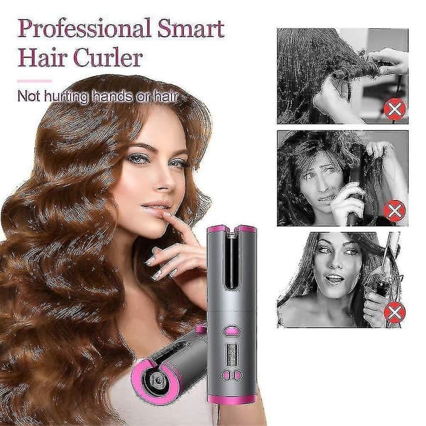 Wireless Automatic Hair Curler Rechargeable Rotating Curling Iron Led Display Temperature Adjustable