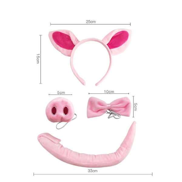 4 Dele Halloween Grisekostume Sæt Griseører Hårbøjle Grisehale Næse Butterfly