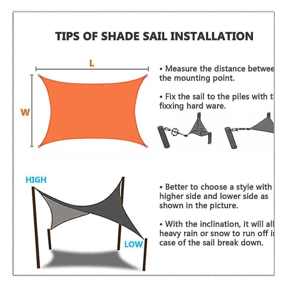 Utendørs Solskjerm Seil Rektangel Blokkerende Baldakin for Terrasse Bakgård Plen Hage Utendørsaktiviteter Orange 250x300cm