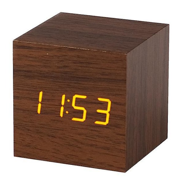 Gingko Cube Led Click Clock Alarm Clock With Sound Activation (time, Date & Temperature) Various Colours A10 Brown yellow