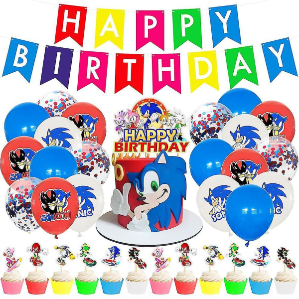 Sonic The Hedgehog Theme Birthday Party Decoration Supplies Kits Props Banner Bunting Balloons Cake Topper
