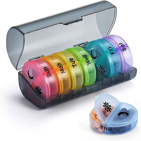 Päivittäinen pillerijärjestäjä, viikoittainen aamu- ja iltapillerikotelo, 7 päivän pillerirasiat lääkkeille Grey colorful