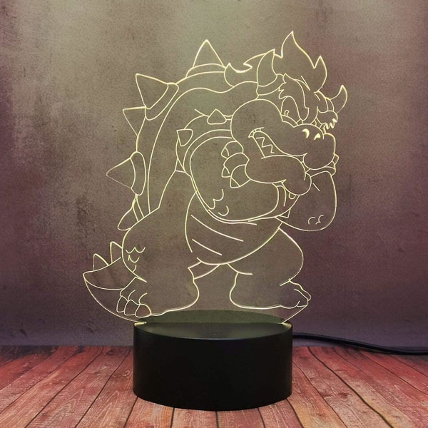 Wekity Super Mario Game Cartoon Lamp 3d Illusion Night Light Bowser Big Devil Led Touch Lamp 16 Color Change Table Lamp With Remote Controller Creativ