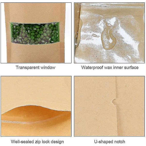 50 stk. Kraftpapirposer Selvforseglende Stående Pose Kraft Zip Lock Stående Poser