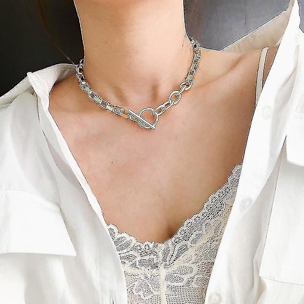 Toggle Lås Gull Halskjeder, Blandet Lenket Sirkel, Minimalistisk Choker Je