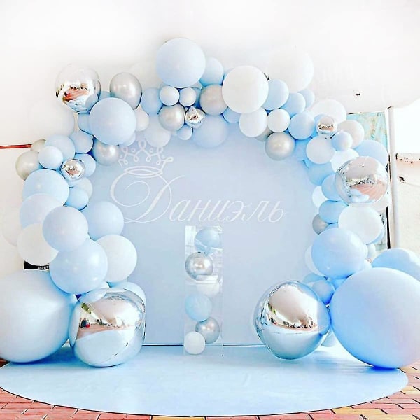 Blue Balloon Garland Arch Kit, 141pcs Blue Silver White Balloons, Silver 4d Foil Balloons, Macaron Metal Balloon Arch For Boy Baby Shower, 1st Birthda