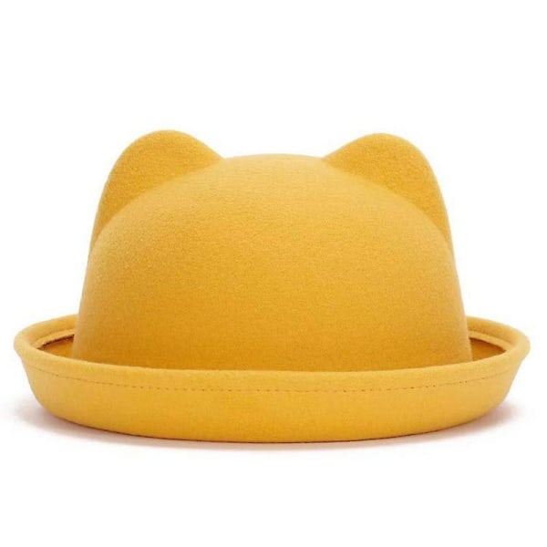 Parent-child Bowler Wool, Fedora Hats Cat ear yellow 54cm