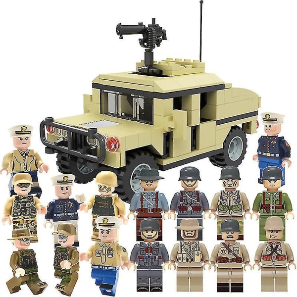 16pcs Military Building Blocks Minifigure Off-road Hummer Armored Vehicle Children's Small Particle Assembly Building Block Toy