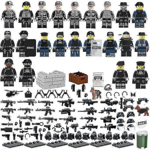 22 kpl Sotilaspoliisi Rakennuspalikat Minifiguuri Tee-se-itse Pieniä Hiukkasia Koottu Nukke Koristeet Pojat Koulutuslelut
