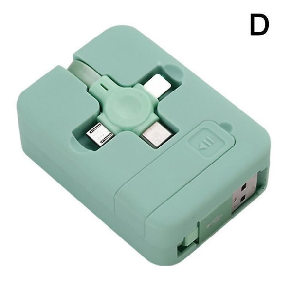 4-in-1 Sisäänvedettävä USB-laturi Datakaapeli Puhelintelineellä, Type C Micro USB-kaapeli Green