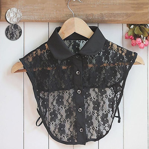 Women Shirt Fake Collar Vintage Detachable Lace Lapel Blouse Top Sweater False Collars Neckwear Lady Black