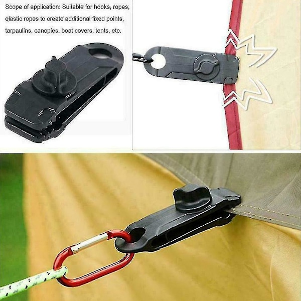 Reusable Tent Tarp Tarpaulin Clips Clamp Buckle Camping Tool(10pcs,black)